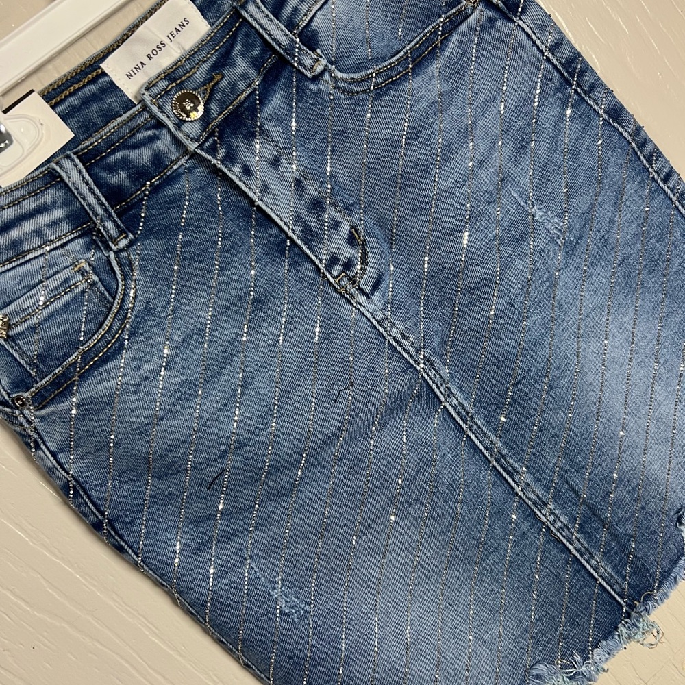 Blue Denim Mini Skirt with rhinestone - Picture 5 of 5